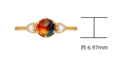 925 Sterling Silver 14K Gold Plated Gemstone Vintage Geometric Triangular Circles Rock Crystal Variegated Stone Ring