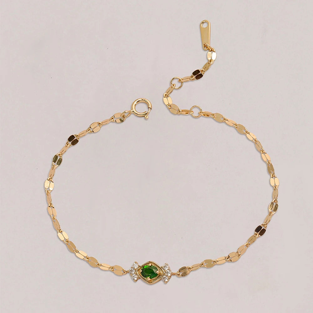 Piedras Pata Joyeria 925 Sterling Silver Gold Plated Stone Gemstone Hollow Geometric Square Retro Cz Zircon Diopside Bracelet