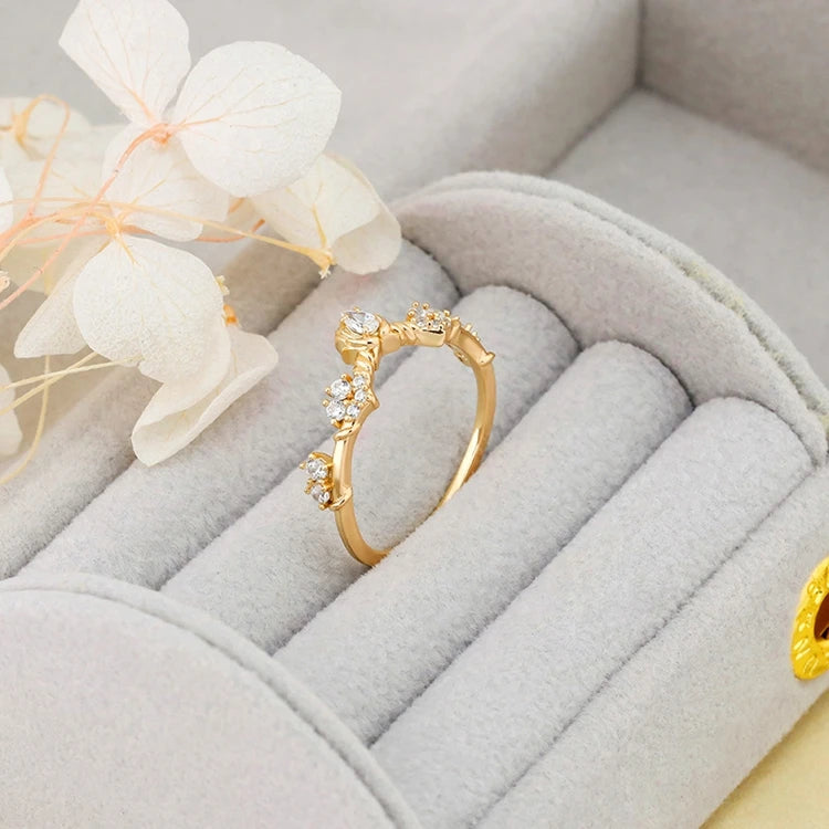 925 Sterling Silver 14K Gold Plated Flower Summer Drop Proposal Ring