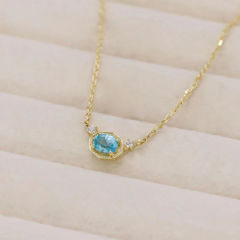 2023New Japanese Style Simple Niche Clavicle Chain Inlaid Apatite NecklaceS925Silver Plated Necklace