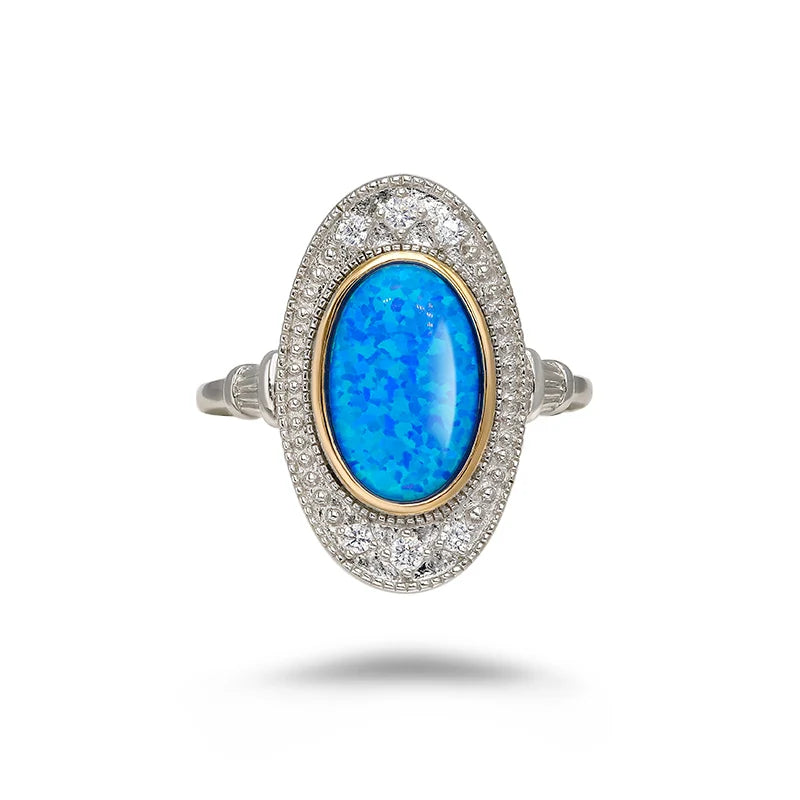 Vintage French Inspired British Style S925 Sterling Silver Ring With Artificial Opal Fine Jewelry
