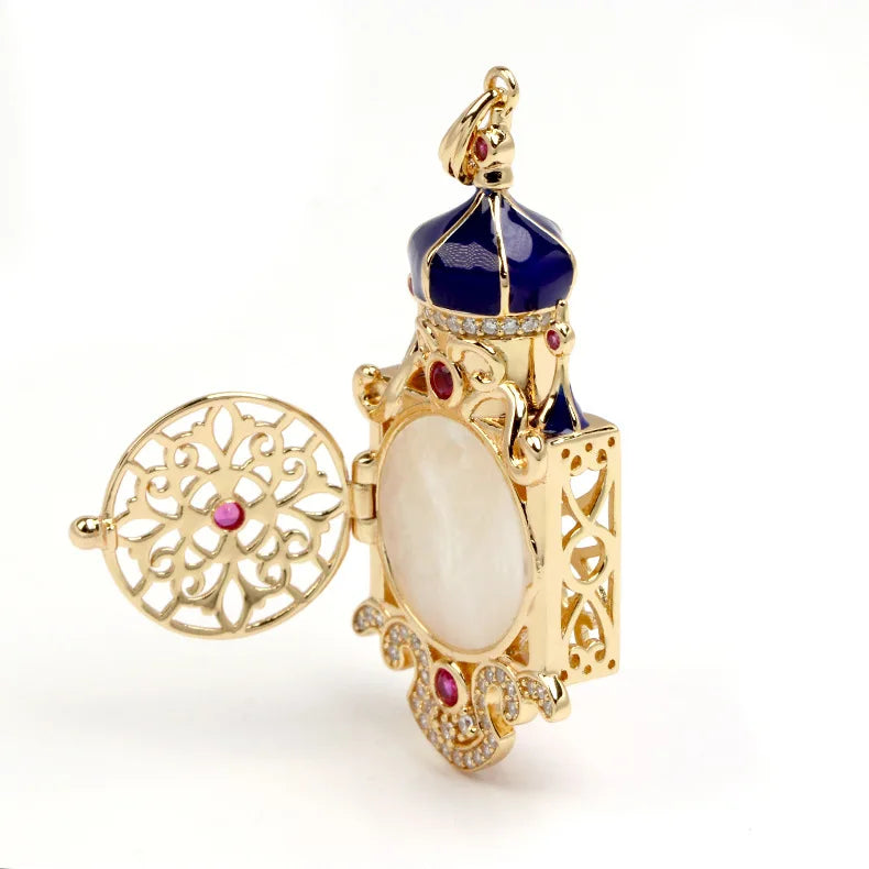 925 Sterling Silver 14K Gold Plated Gemstone Fairy Tale Castle Can Open S925 Natural White Shell Sweater Chain Lockets Pendant