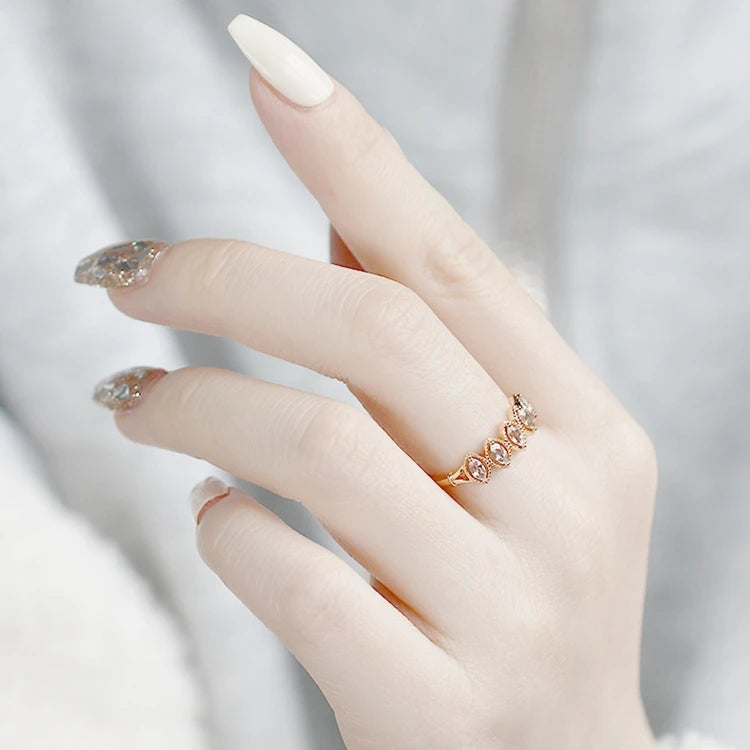 925 Sterling Silver 14K Gold Plated Gemstone Oval Marquise Stone White Topaz Royal Style Ring