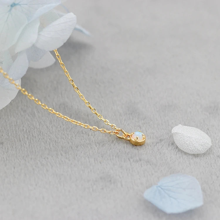 Emotional Factory 925 Sterling Silver 14K Gold Plated Gemstones Vintage Artificial Opal Simple Bead Chain Shaped Necklace
