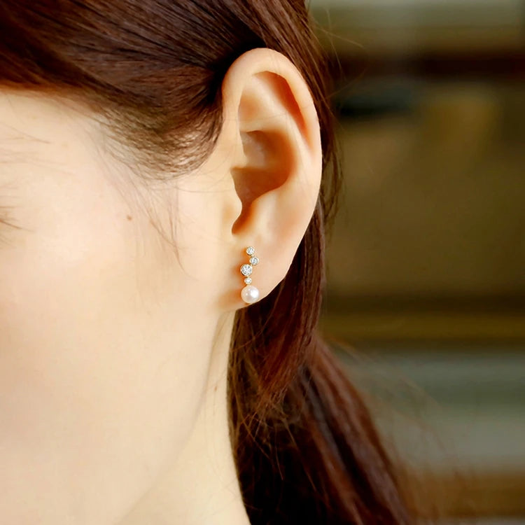 Emotional Factory 925 Sterling Silver 14K Gold Plated Gemstone Simplicity Pearls White Zircon Irregular Earrings