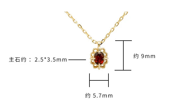 Emotional Factory 925 Sterling Silver 14K Gold Plated Gemstone Vintage Picture Frame Hollow Lace Natural Garnet Necklace