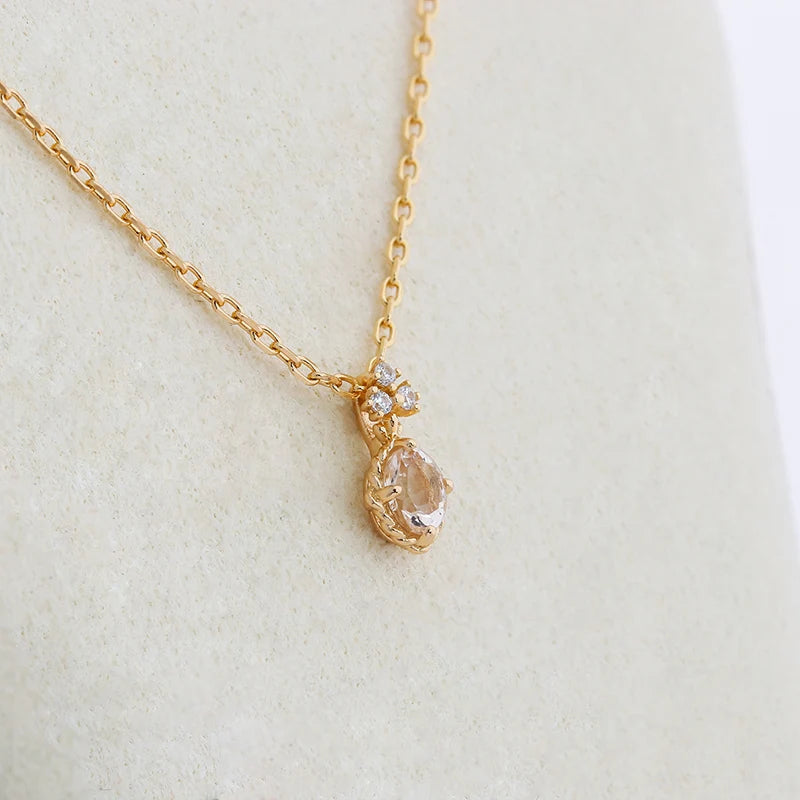 Morganite Stone Necklace- Japanese Design Style Fine Jewelry Necklacefor Women