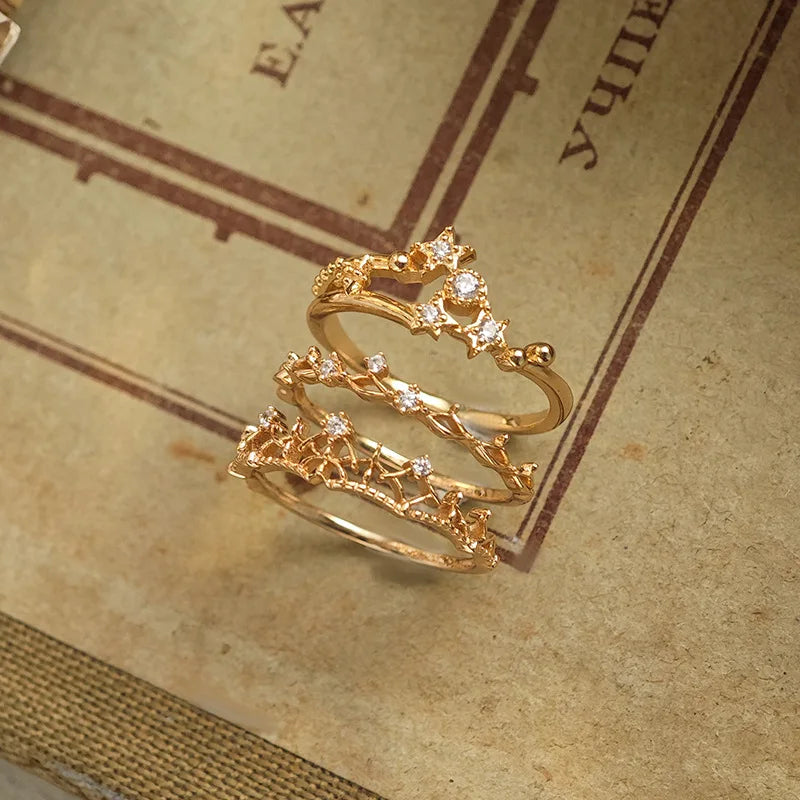 Emotional Factory 925 Sterling Silver 14K Gold Plated Gemstone Retro Advanced Stacking Niche Designs Ladylike Skeleton Lace Ring