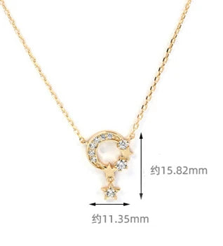 Emotional Factory 925 Sterling Silver 14K Gold Plated Gemstone Gypsophila Moon Star Zircon Necklace