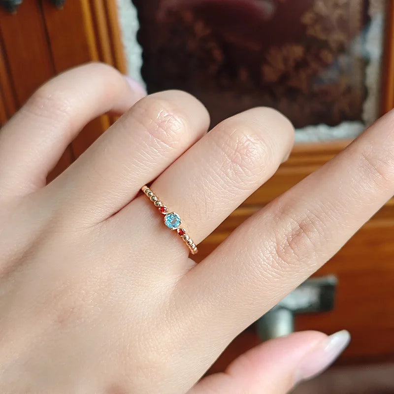 Emotional Factory 925 Sterling Silver 14K Gold Plated Gemstone Orange Natural Topaz Beaded Ring