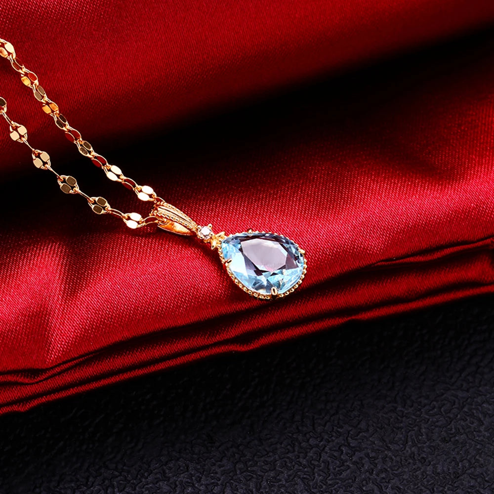 Emotional Factory 925 Sterling Silver 14K Gold Plated Gemstone Series Custom Citrine Lips Topaz Water Drop Necklace