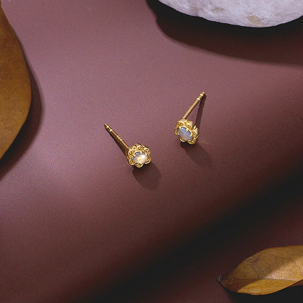 Emotional Factory Jewelry 925 Sterling Silver 14K Gold Plated Gemstone Series Aquamarine Exquisite Small Stud Earrings