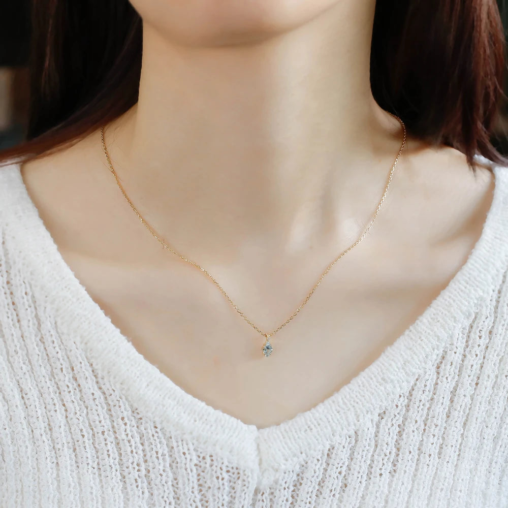 925 Sterling Silver 14K Gold Plated Gemstone Geometrical Bead Simple Diamond Topaz Necklace