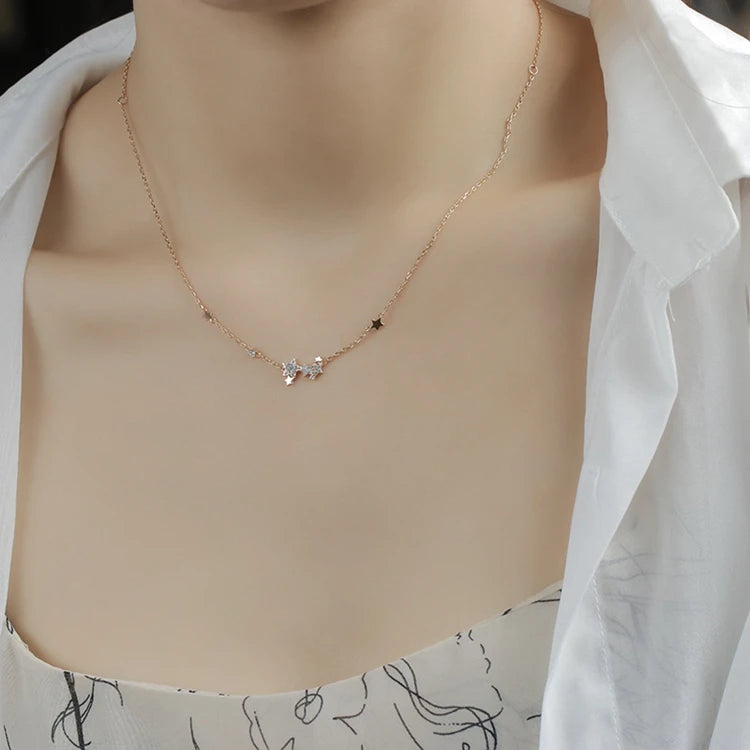 Emotional Factory 925 Sterling Silver 14K Gold Plated Gemstones Zircon Ins Double Chain Star Layer Necklace