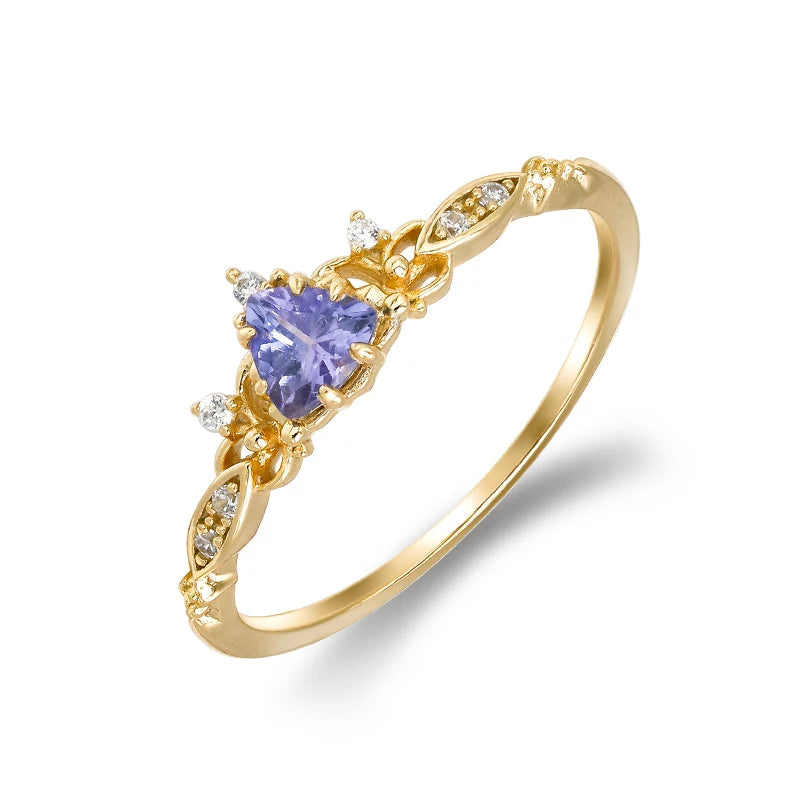 French Light Luxury Retro Style S925 Silver Plated 14k Gold Tanzanite Ring for Wholesale
