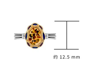 Emotional Factory 925 Sterling Silver 14K Gold Plated Gemstone Layered Two-Colour Plating Vintage Irregular Enamel Ring