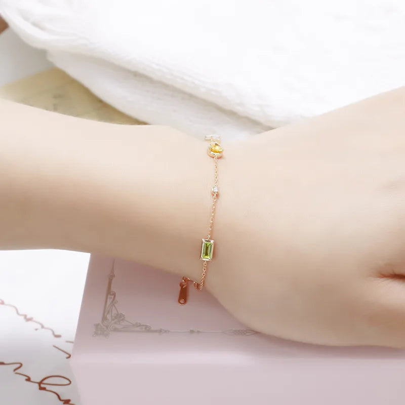Emotional Schmuck Hersteller Factory 925 Sterling Silver 14K Gold Plated Gemstone Citrine White Topaz Peridot  Bracelet