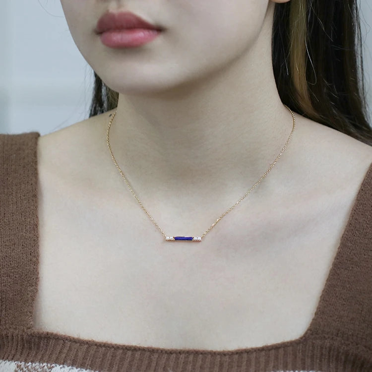Gemstone Emotional Factory 925 Sterling Silver 14K Gold Plated Lapis Lazuli Horizontal Freshwater Pearl Necklace