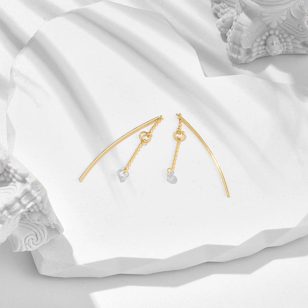 Round Chain Zircon Ear Wires Earrings