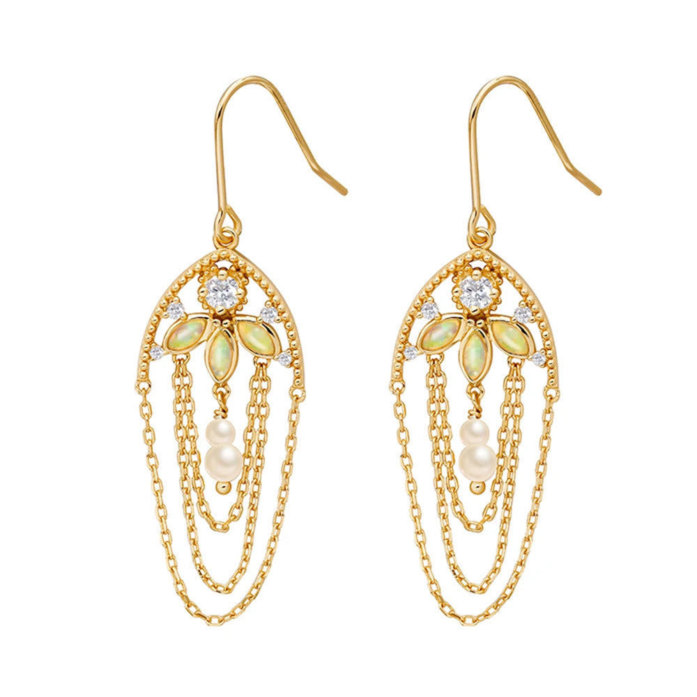 Leaf Tassels African Opal Earrings