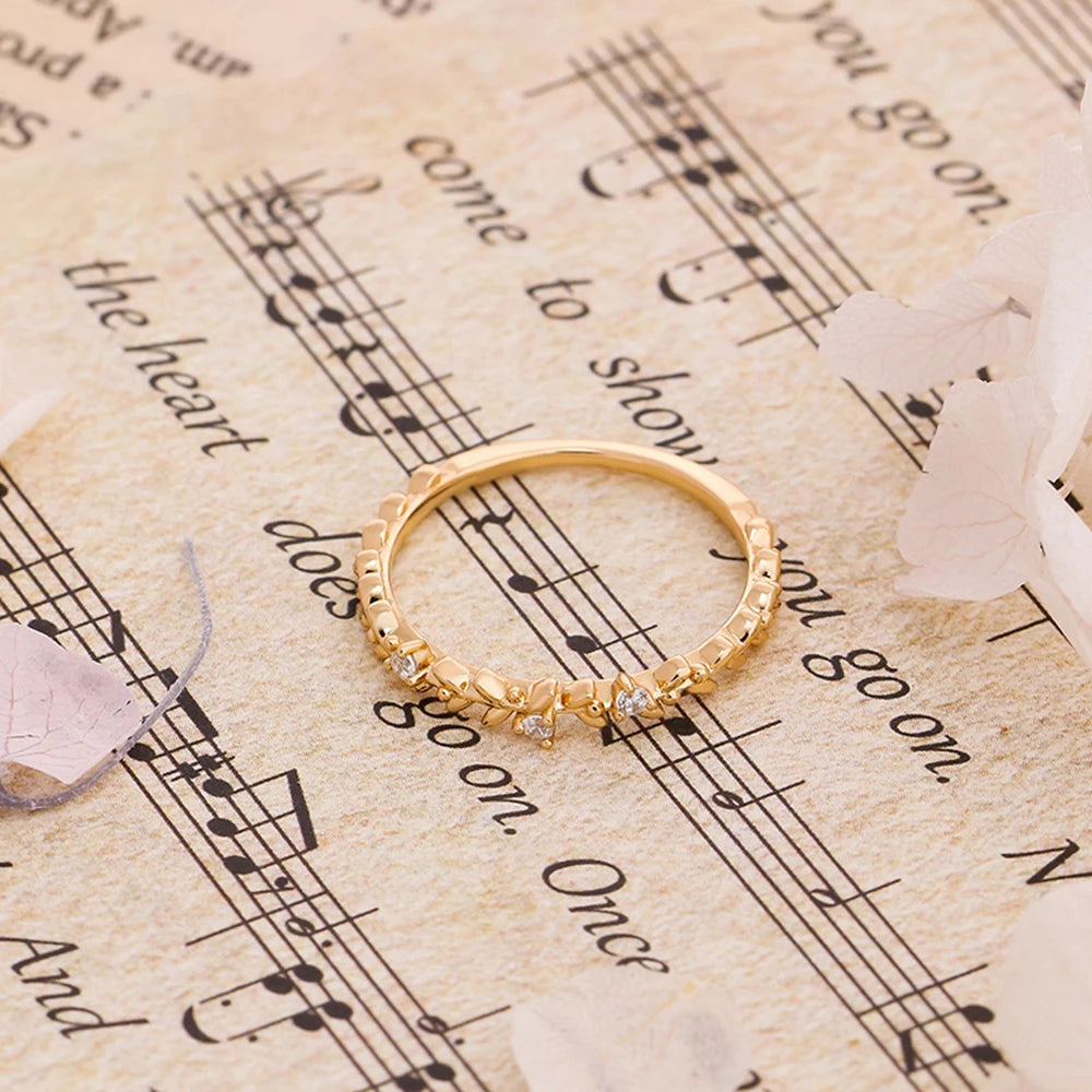 Emotional Factory 925 Sterling Silver 14K Gold Plated Peace Thin Stacked Wheat Zircon Ring