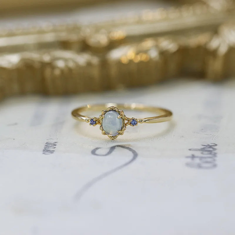 Emotional Factory 925 Sterling Silver 14K Gold Plated Gemstone Geometric Tanzanite Natural Aquamarine Ring Set