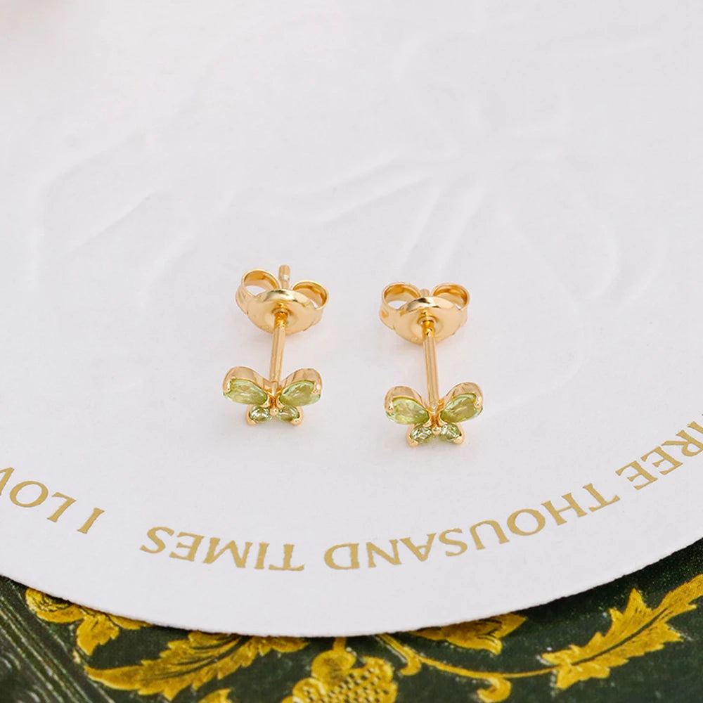 Emotional Factory 925 Sterling Silver 14K Gold Plated Gem Stone Gemstone Summer Butterfly Peridot Earrings