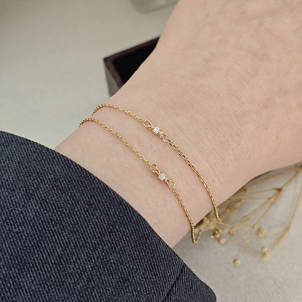 Emotional Pulseras De Mujer Factory 925 Sterling Silver 14K Gold Plated Gemstone Mini Compact Ribbon Moissanite Bracelet