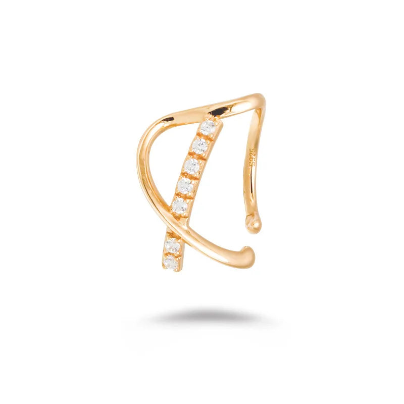 Emotional Factory 925 Sterling Silver 14K Gold Plated Gemstone C Shaped White Zirconium Ear Clip Earrings