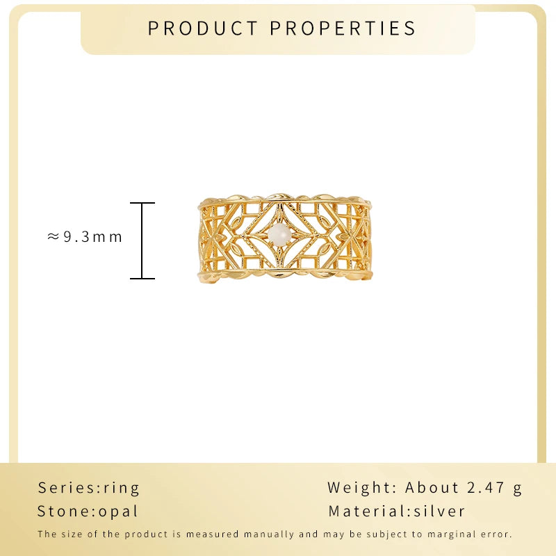 2023 New Vintage Ring Inlaid with Moonlight Stone Hollow Pattern Sterling Silver 14K Gold Women's Ring Wholesale