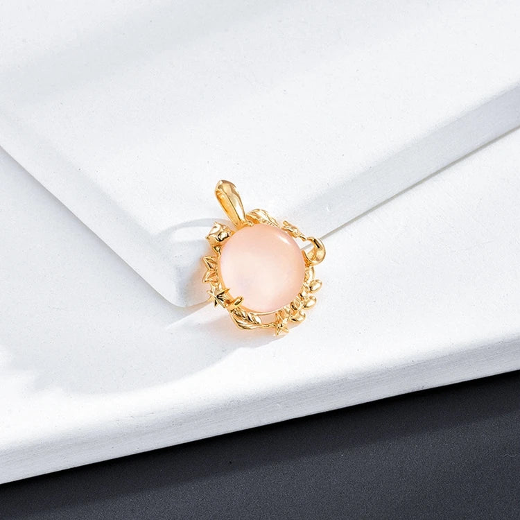 Emotional Factory 925 Sterling Silver 14K Gold Plated Gemstone Pink Crystal Leaf Star Pendant