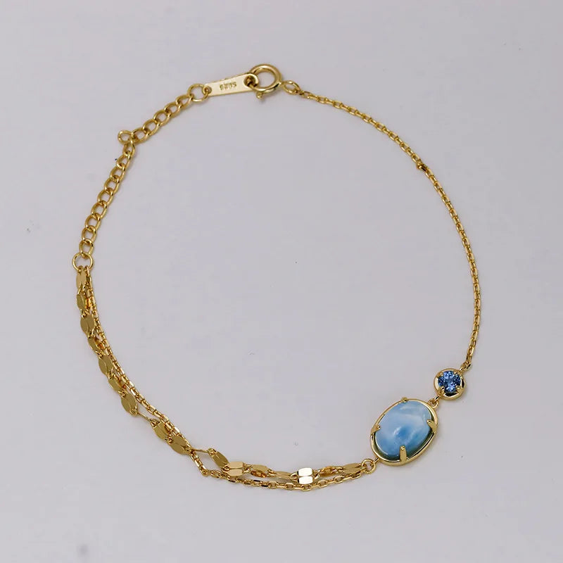 Emotional Schmuck Fur Frauen 925 Sterling Silver 14K Gold Plated Gemstone Egg-Shaped Seafoam London Blue Topaz Bracelet