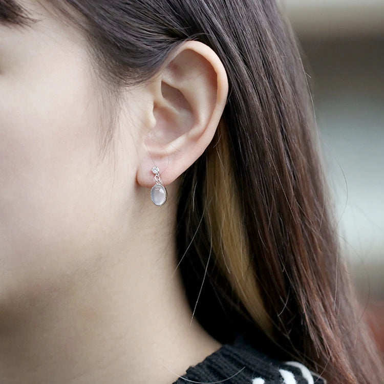 Emotional Factory 925 Sterling Silver 14K Gold Plated Gemstone White Chalcedony Zircon Small Earrings