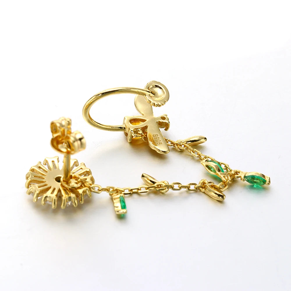 Emotional Factory 925 Sterling Silver 14K Gold Plated Gemstone Animal Series Single Bee Daisy  Citrine Stud Earrings