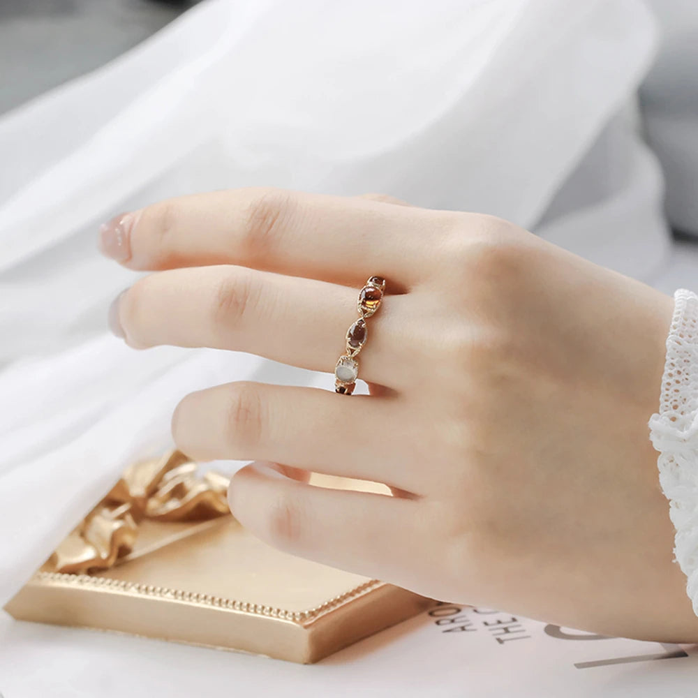 925 Sterling Silver 14K Gold Plated Gemstone Literary Peridot Labradorite Dong Lapis Lazuli Citrine Sapphire Amber Ring