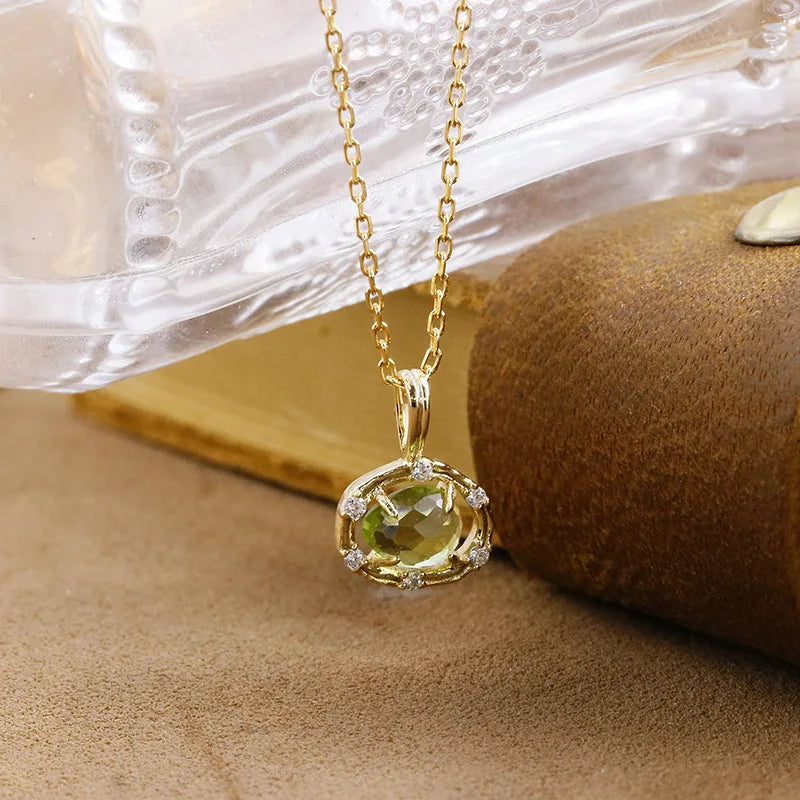 Emotional Factory 925 Sterling Silver 14K Gold Plated Gemstone Commuter Irregular Peridot White Zirconia Necklace