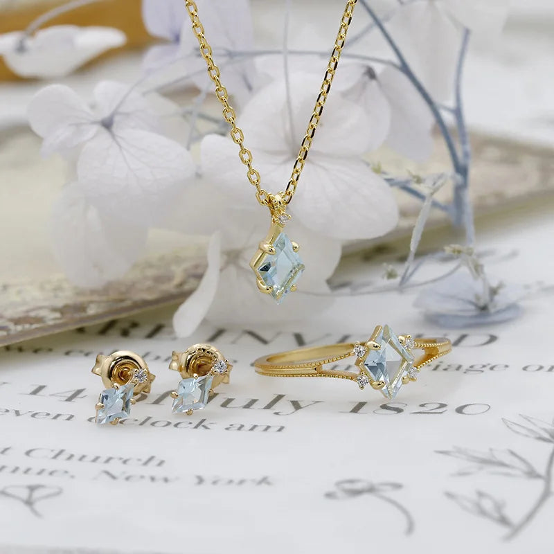 Fashion Simple Style Geometric DiamondS925Silver Plating14KGold Blue Topaz Earrings