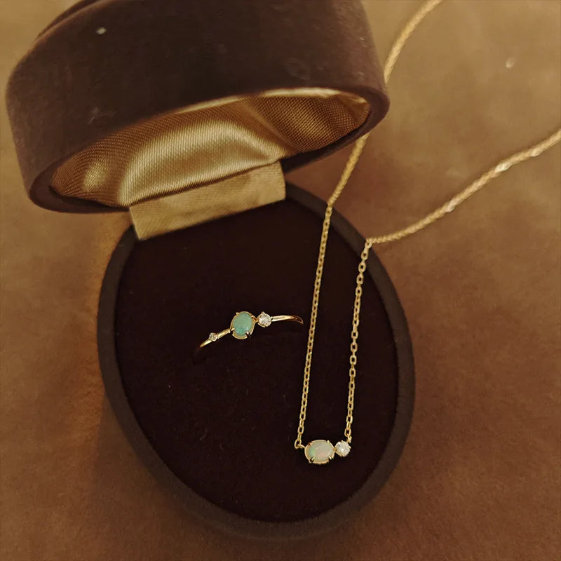 Emotional Factory 925 Sterling Silver 14K Gold Plated Gemstone Cz Zircon Geometric Natural African Opal Necklace