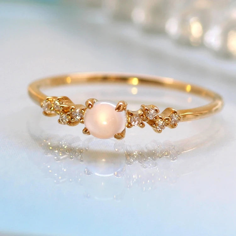 Emotional Factory 925 Sterling Silver 14K Gold Plated Gemstones Egg-Shaped Zircon Natural Blue Moonstone Ring