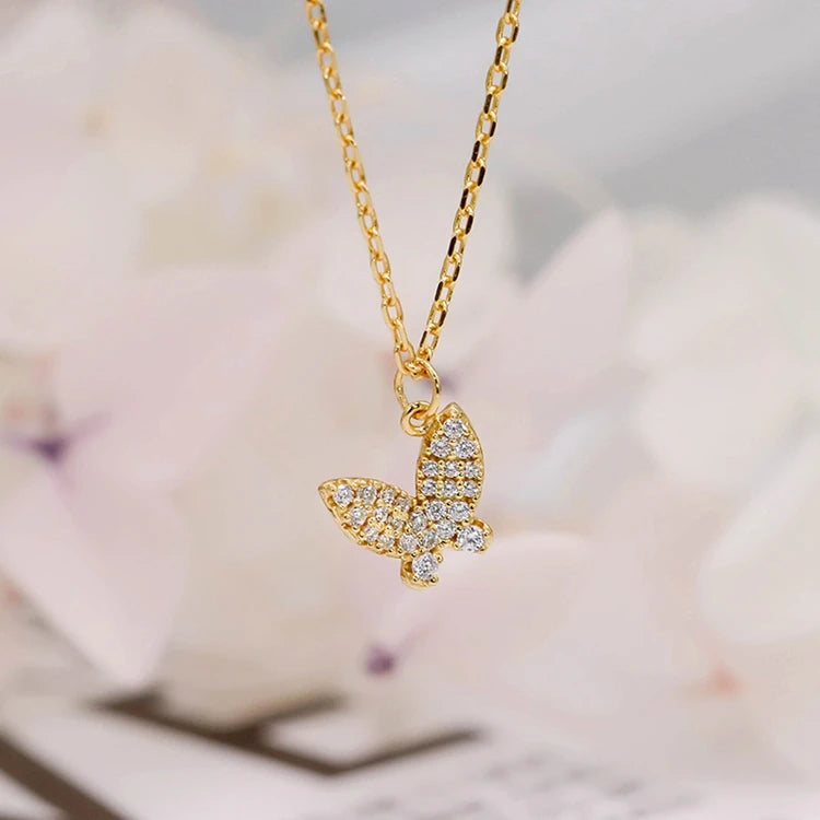 Emotional Factory 925 Sterling Silver 14K Gold Plated Gemstone Minimalist Mini Zircon Butterfly Necklace