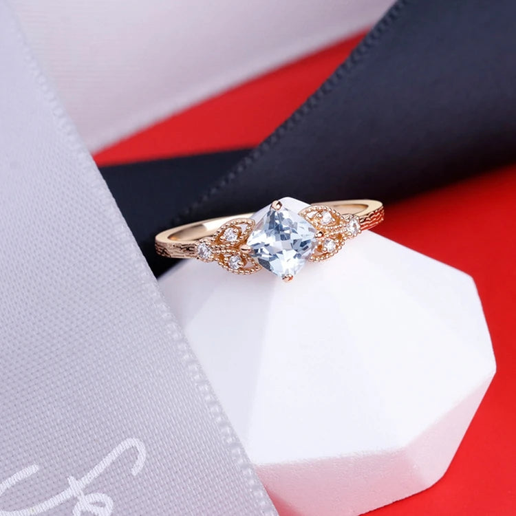 Anillos De Piedras Preciosas 925 Sterling Silver 14K Gold Plated Gemstone Zircon Gem Stones Natural Square Sky Blue Topaz Ring