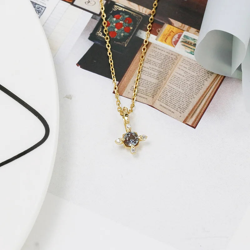 Emotional Factory 925 Sterling Silver 14K Gold Plated Gemstone Cross Round  Alexandrite Color Zircon Pendant Necklace