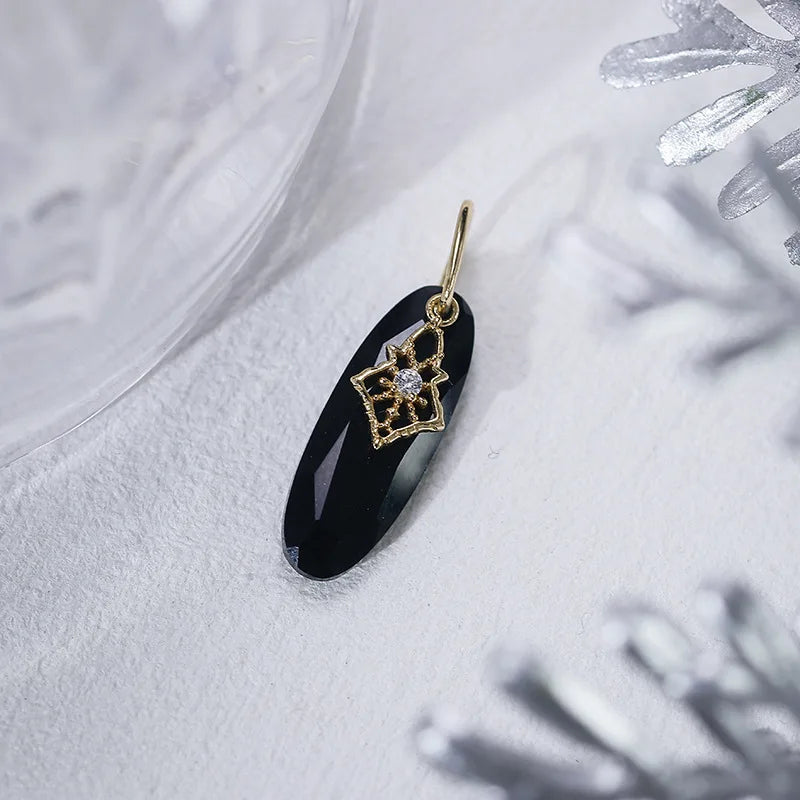 Emotional Factory 925 Sterling Silver 14K Gold Plated Gemstone Lace Petal Natural Black Agate Pendant