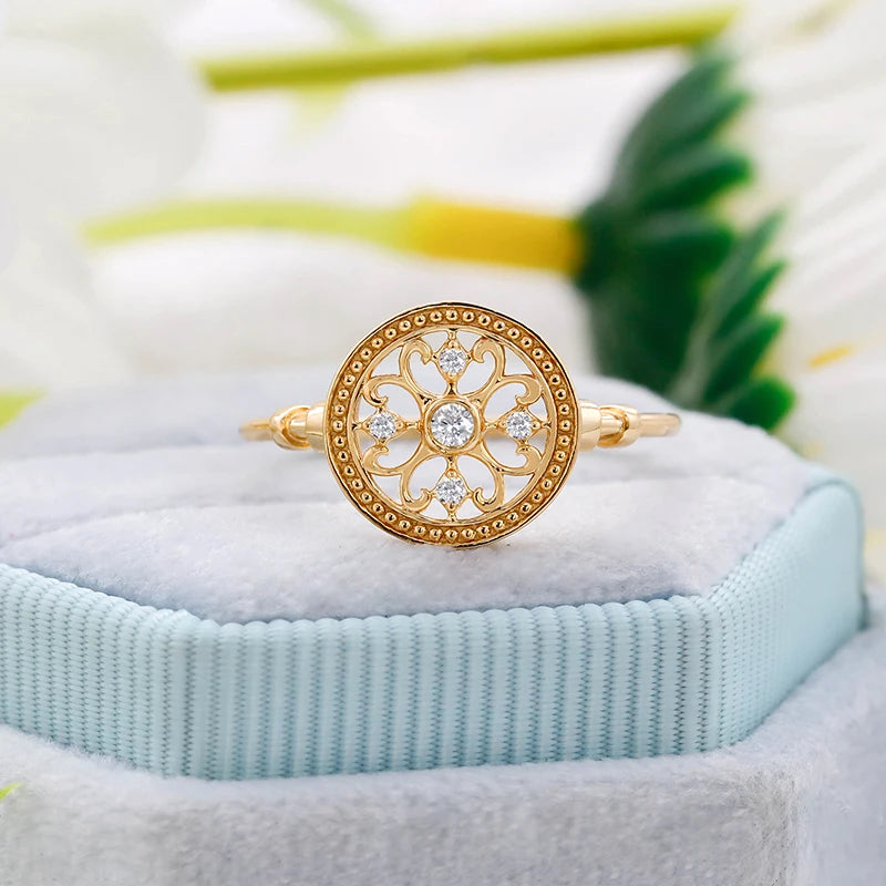 Dunli Jewelry Spring 2024 New Product Retro Style Hollow Pattern S925 Silver Plated 14K Gold White Zircon Ring