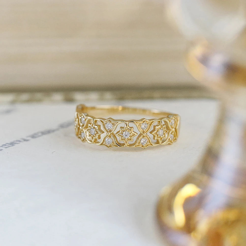 Emotional Factory 925 Sterling Silver 14K Gold Plated Gemstone Celestial Lace Hollow Pattern Zircon  Ring