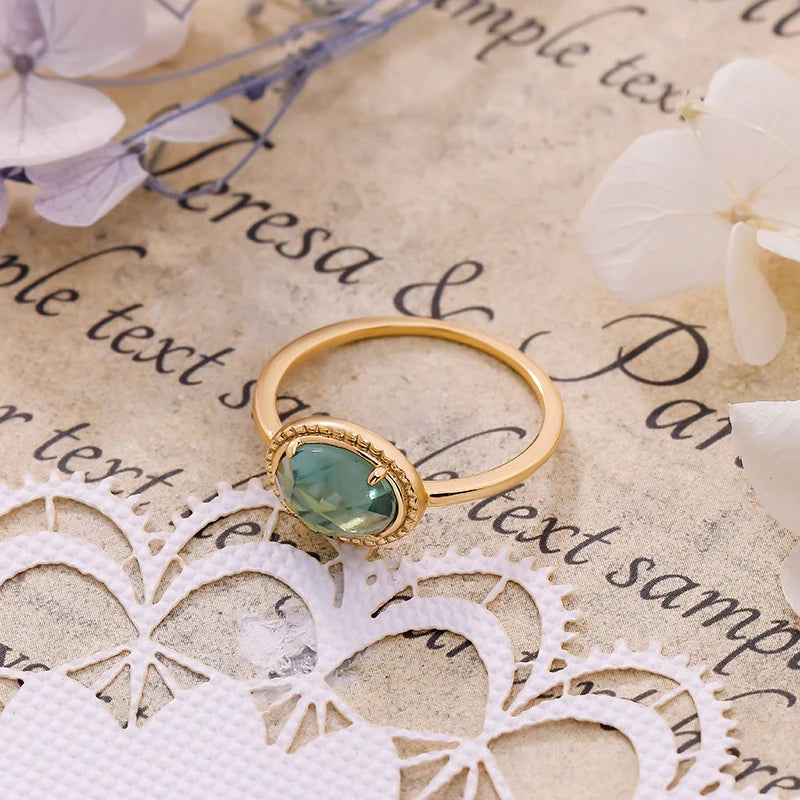 2023 New Fashion Personalized Gem Green Crystal Ring S925 Silver Plated 14K Gold Jewelry Wholesale Customization
