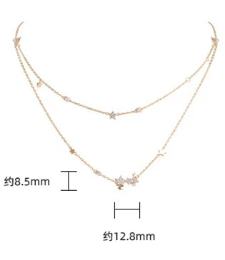 Emotional Factory 925 Sterling Silver 14K Gold Plated Gemstones Zircon Ins Double Chain Star Layer Necklace