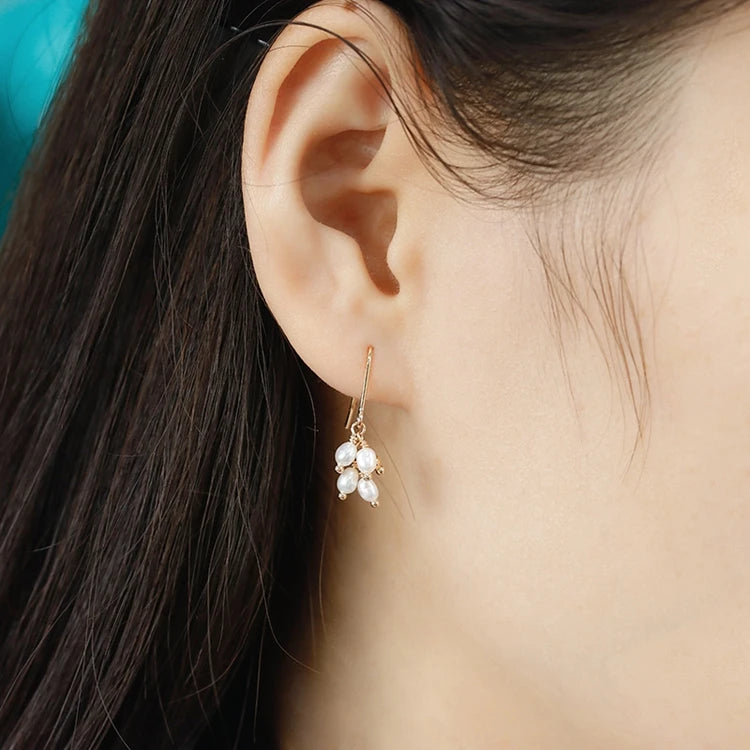 Emotional Factory 925 Sterling Silver 14K Gold Plated Gemstone 4 Pearls Water Drop Freshwater Pearl Earrings