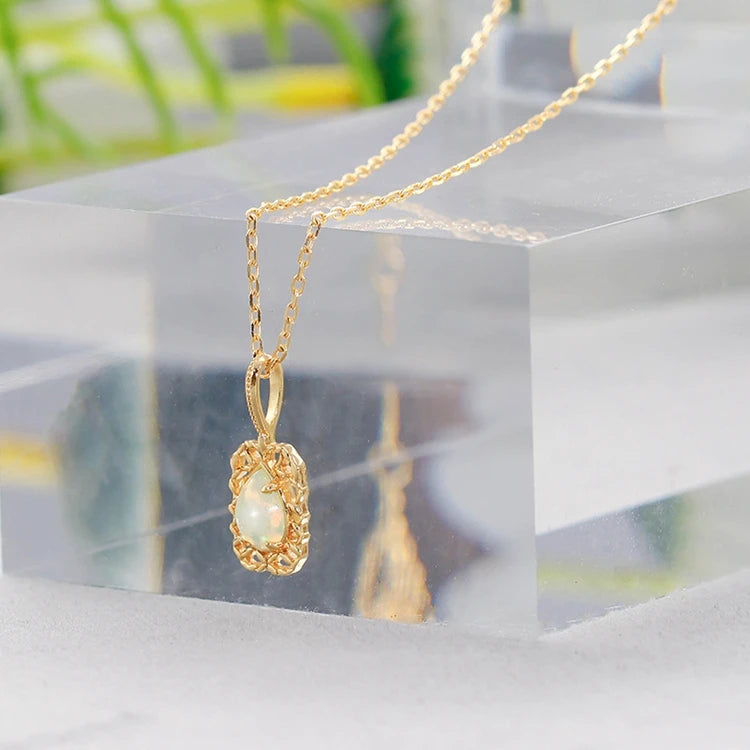 Emotional Factory 925 Sterling Silver 14K Gold Plated Gemstones Bohemian Big Geometric Drop African Opal Necklace