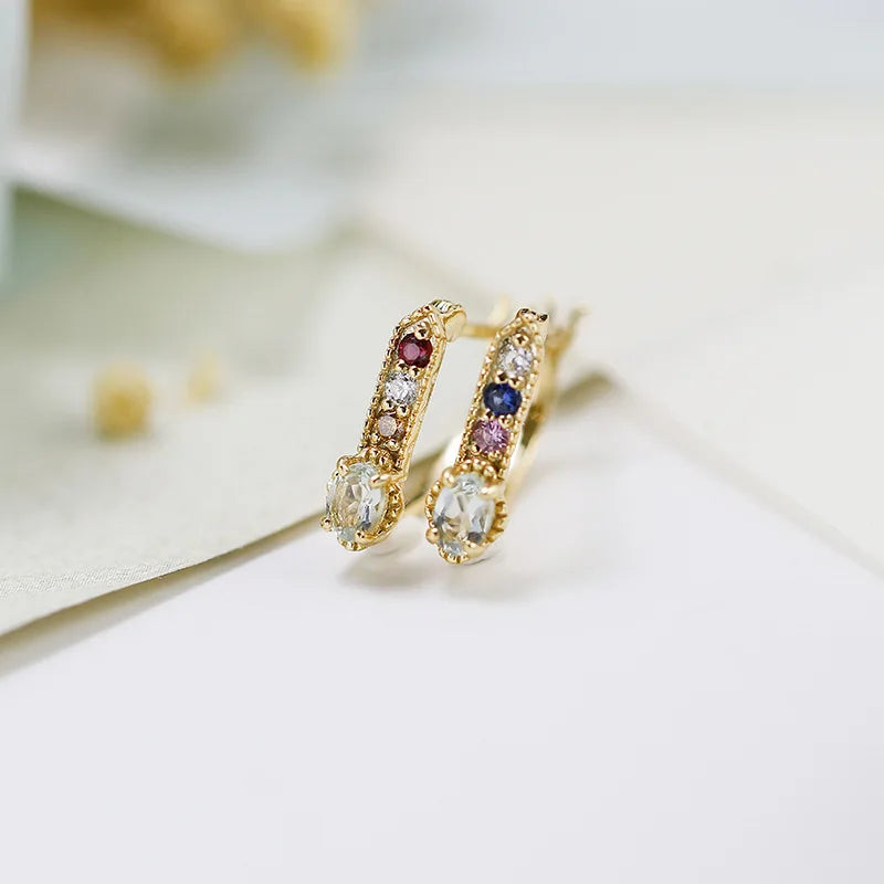 925 Sterling Silver 14K Gold Plated Synthetic Green Amethyst Red Blue Corundum Gemstone Colorful Zirconia Butterfly Earrings